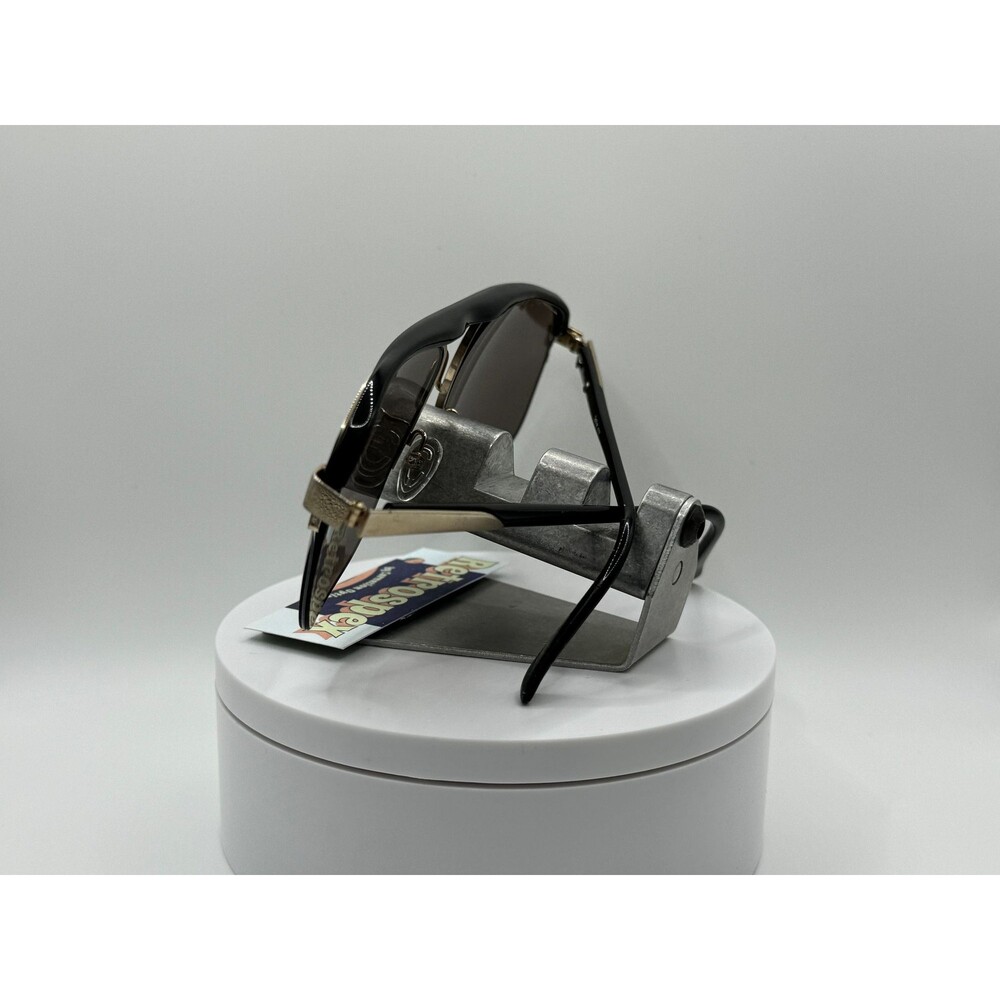 Vintage NOS Oversize Eyeglasses Double Bar Style Glasses Grey Lens Black & Gold - Picture 3 of 6